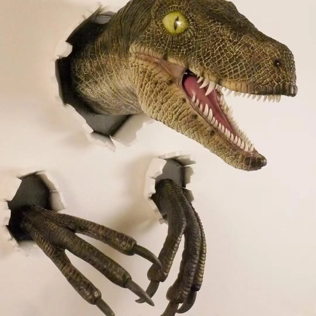Mini 3D Dinosaur Wall Decoration Set, Realistic Velociraptor Head Sculpture, Jurassic Theme Kids Study Room Decor, Fun Educational Gift