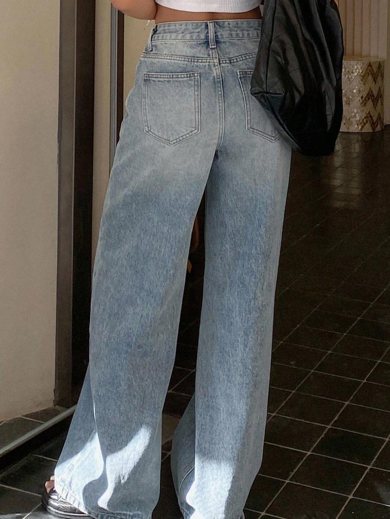 Women's Asymmetrical Low Waist Wide Leg Jeans, Zipper Pocket Design, Casual Fashion for All Seasons, Limited Time Purchase