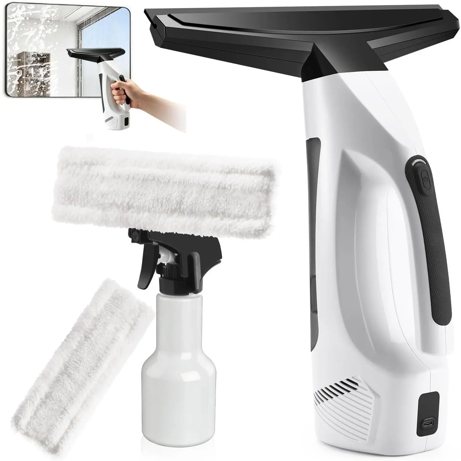 Window Vacuum Squeegee Cordless, 3-in-1 Electric Window Cleaner Tool with 2200Pa Strong Suction, 2200mAh Rechargeable Battery & 200ml Water Tank, Streak-Free for Shower Doors, Mirrors, Car, Windows