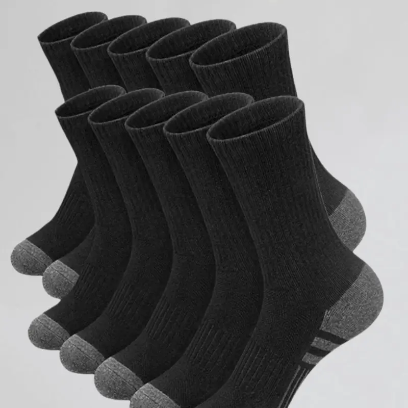 10 Pairs Unisex Work Socks, Tubesocks, Breathable Soft Comfort, Patchwork Design, Sporty Style, All Seasons Wear, Casual & Sports