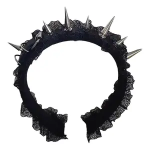 1pcs Fashion Punk Goth Headwear Women Headband Girls Rivets Hair Bands Cosplay Headdress Silver Golden Hair Accessories