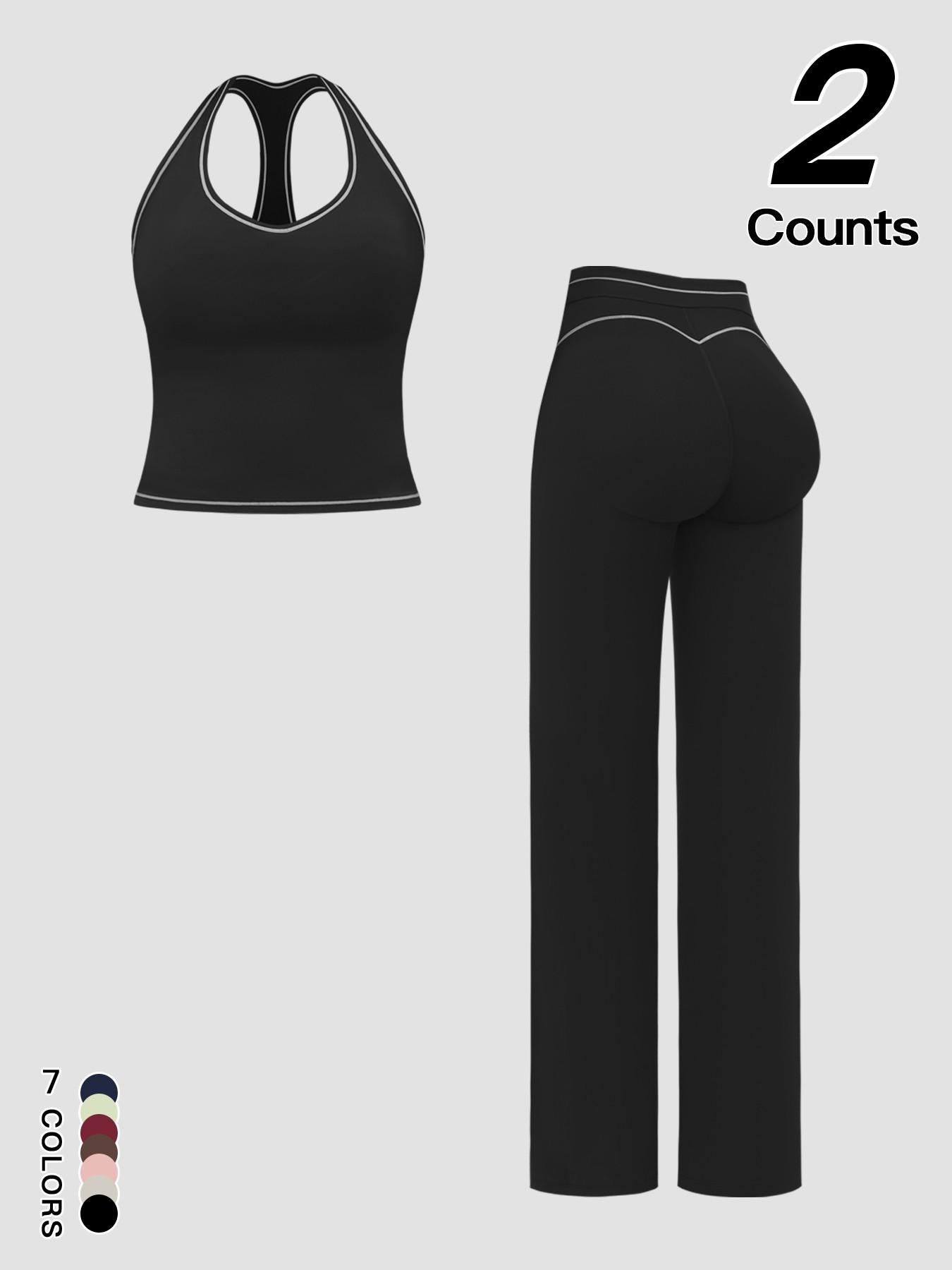 Sports Women's Quick-Dry Halter Tank Top Outdoor Yoga Tummy-Control Flared Pants Casual Active Wear for Spring and Fall