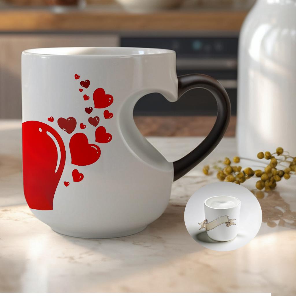 Heart-Shaped Handle Temperature Sensing Ceramic Mug - 11 oz/330 ml, Color Changing Coffee Mug, Hot and Cold Conversion, Reusable, Non-Slip Design, Ideal Gift for Mother's Day or Celebrations