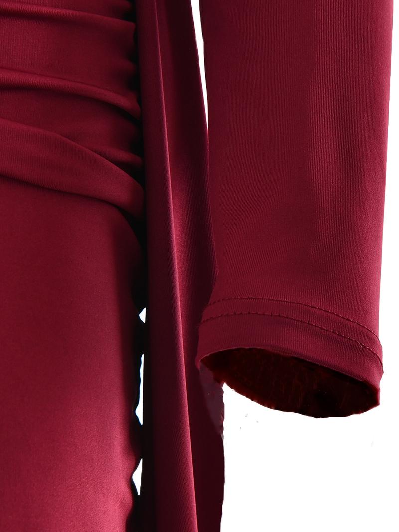 Elegant Party Holiday Dress with Side Long Tie, Asymmetrical Single Shoulder Ruched Bodycon Women's Dress, All Seasons Fashion