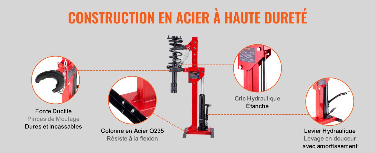 VEVOR Strut Spring Compressor, 4.5 Ton/9920 LBS Hydraulic Jack Capacity, 1 Ton Rated Compression Force, Auto Strut Coil Spring Compressor Tool, Hydraulic Spring Compressor for Strut Spring Removing