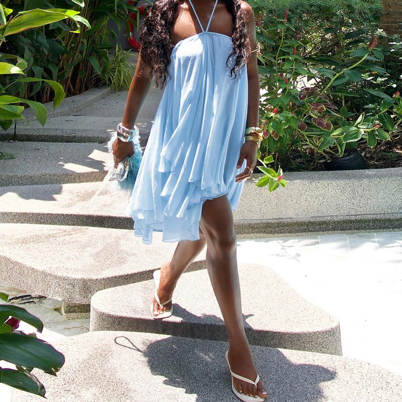 Women Boho Sundresses Summer Halter Sleeveless Backless Party Club Chiffon Basic Midi Dress