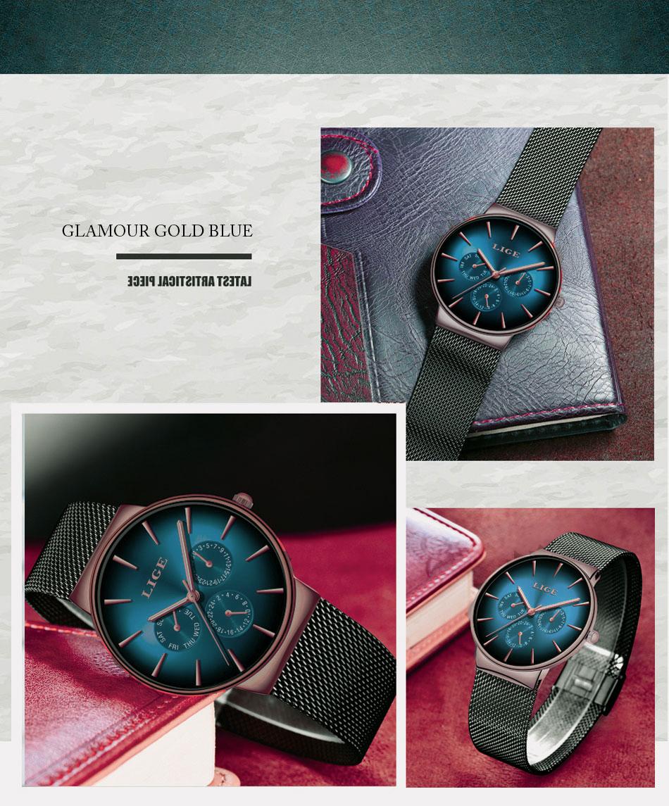 Business leisure watc,mineralhigh hardness glass mirror wateproof black blue