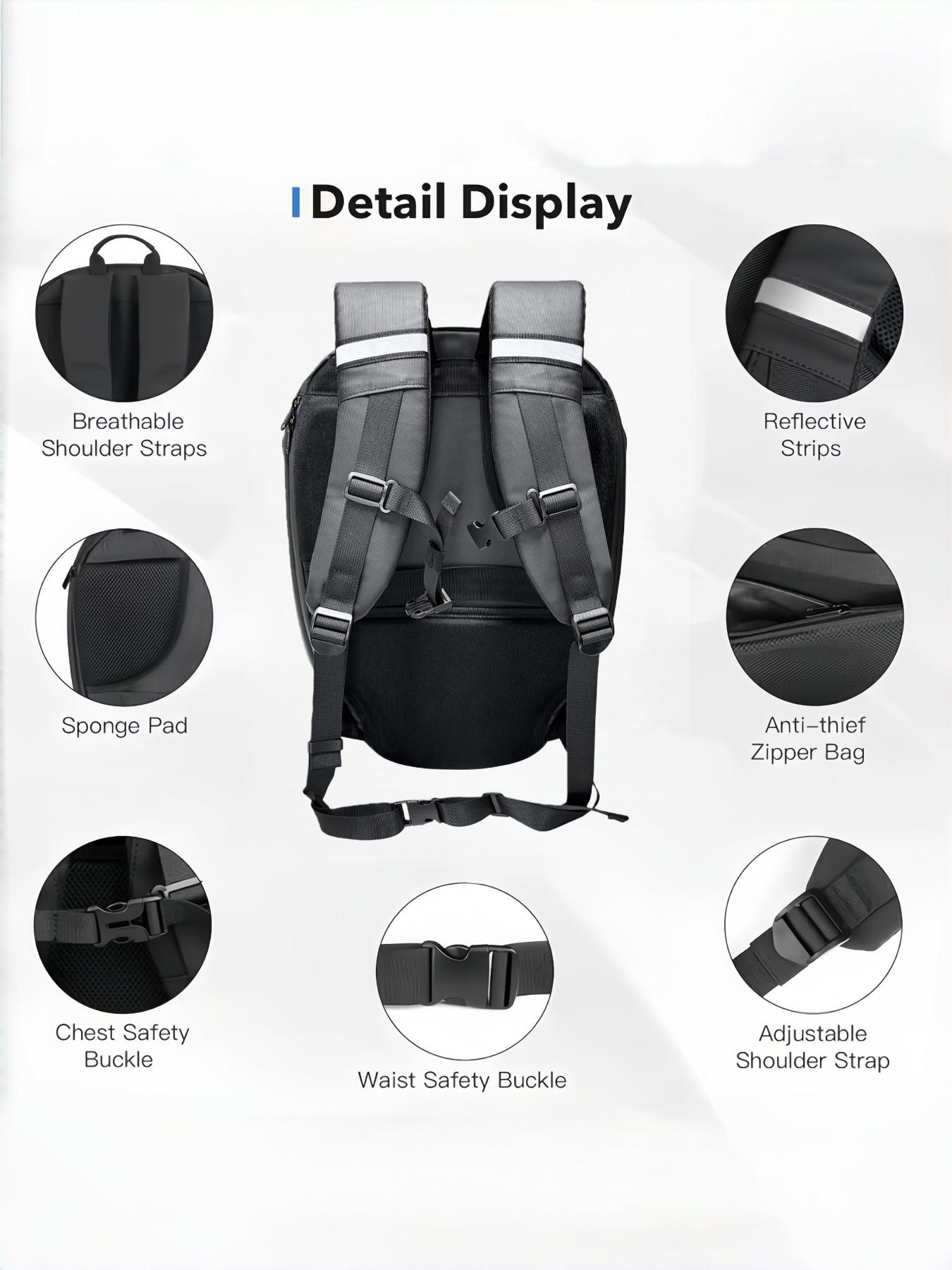 LED Motorcycle Backpack with Programmable Rider Eye and RGB Lighting, USB APP Control, Expandable Storage, Durable Design