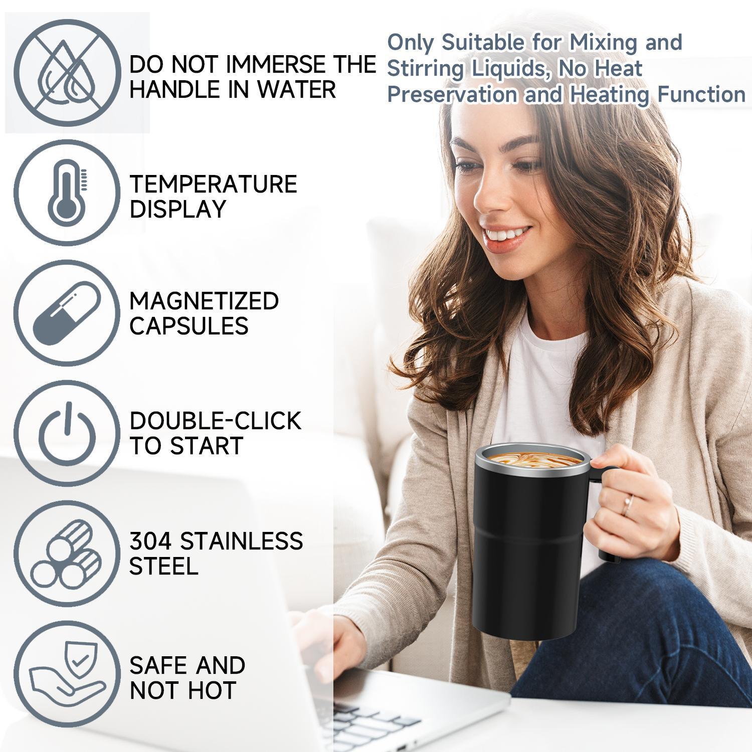 Smart Coffee Cup with Lid, Automatic Stirring, Temperature Display, USB Rechargeable, Suitable for Coffee, Tea, Hot Chocolate, Gift for Women