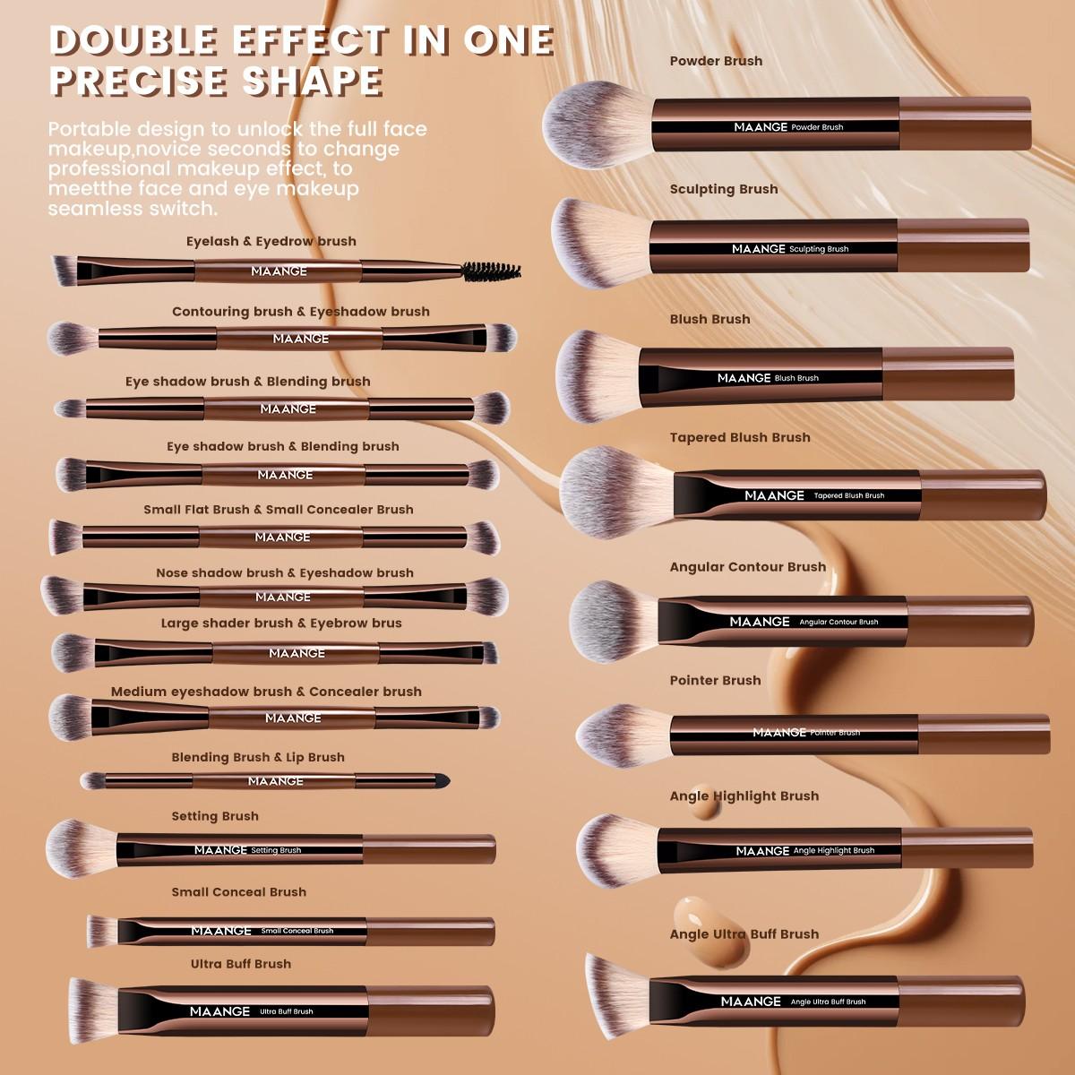 Maange 20-Piece Professional Makeup Brush Set Gift Box, Foundation Brush, Blush Brush, Powder Brush, Eyeshadow Brush, Mascara Brush