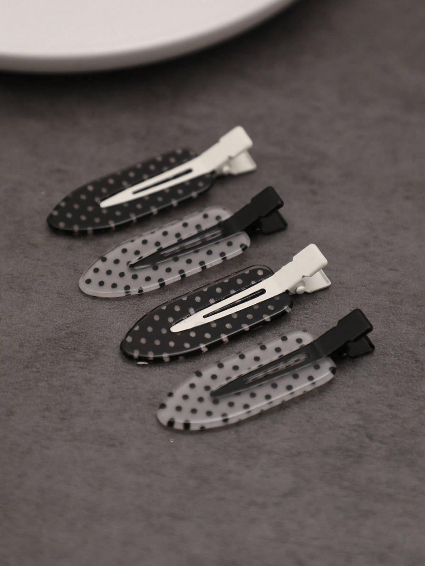 4pcs/Set Acetate Seamless Hairpin, Black & White, Acrylic Alligator Hair Clips, Flat Hair Clips, Cute Bangs & Hair Clips Accessories Polka Dot Hair Clips Bb Clamps Bangs Side Combs, Cute Fashion Accessories for Women and Girls