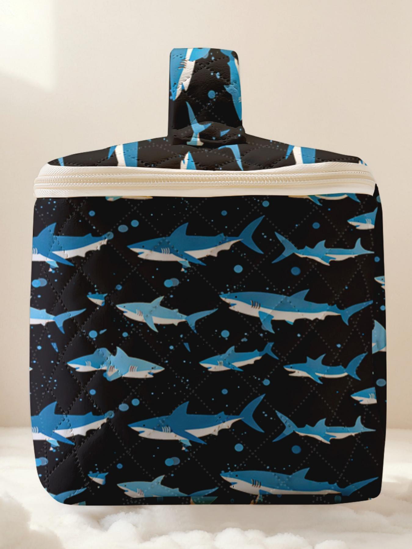 1 piece of shark pattern print 2D printed portable travel makeup, brush, and accessory organizer, storage box toolbox, large capacity travel toiletry storage bag, cute and fashionable makeup bag