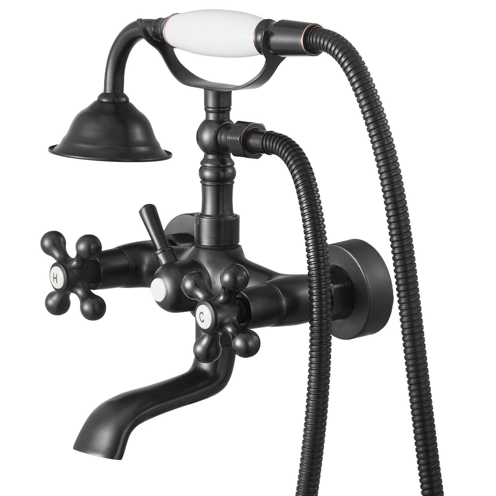 VEVOR Clawfoot Tub Faucet, Wall Mount Bathtub Faucets with Handheld Shower, Vintage Oil-Rubbed Bronze Clawfoot Tub Filler Faucet Shower Kit with Adjustable Swing Arms 360 Rotation Spout for Bathtubs