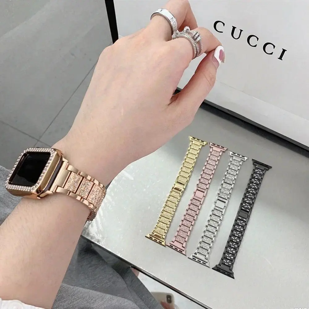 Sparkle Crystal Smartwatch Accessories Bundle - Metal Strap & Diamond Case for 38mm/40mm/41mm/42mm/44mm/45mm/46mm Wearable Devices, Women's Bracelet for Series 11/10/9/8/7/SE/6/5