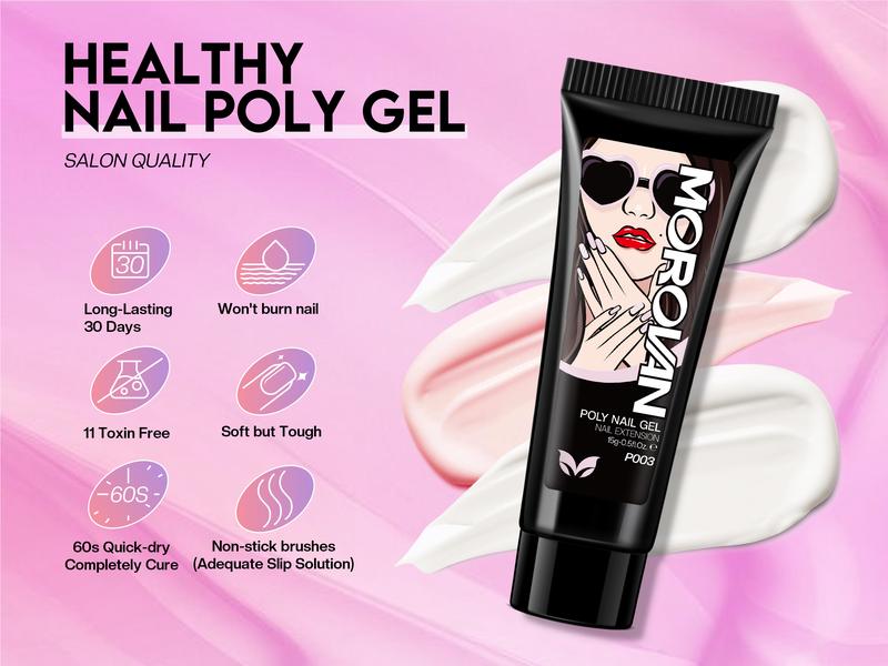 Morovan Poly Gel Nail Kit: with 5 Colors and UV Lamp Poly Gel Starter Kit With Slip Solution Base Coat and Top Coat Nail Extension Gel