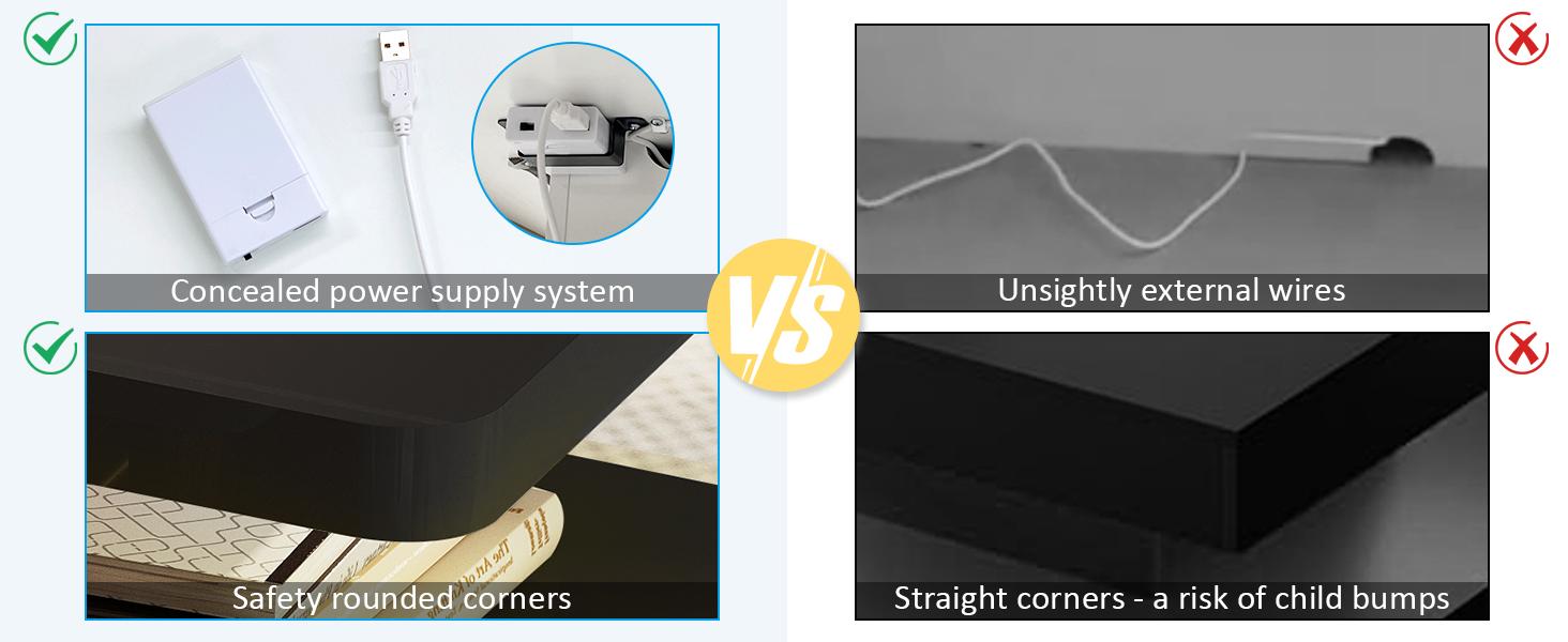 Contemporary Coffee Tables for Living Room, LED Coffee Table with Rounded Corner in 16 Colors, High Gloss 2 Tiers Table with Hidden Power Supply