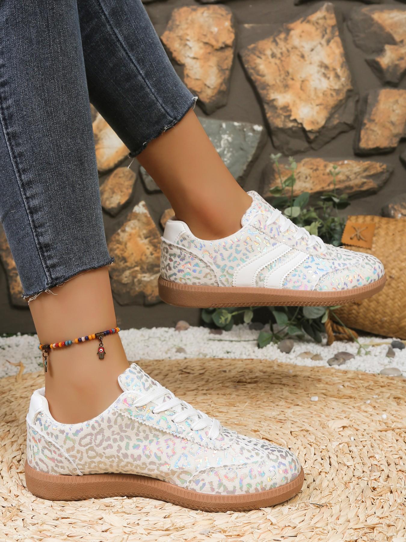 Glowing Leopard Print Sneakers, Walking Shoes, Laser Pattern Shoes, Fresh Versatile Casual Footwear, Directly Shines Bright, Perfect for Daily Wear