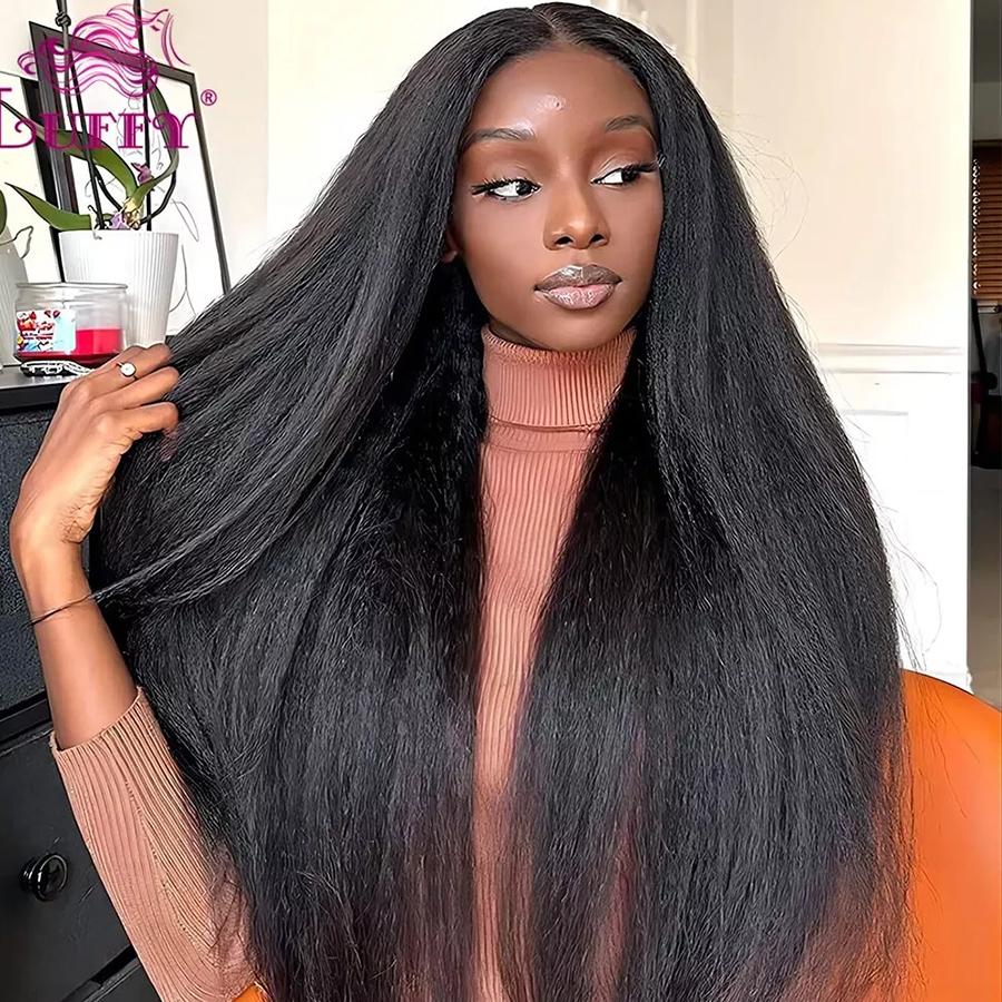 Pizazz Hair Yaki Straight Hair 8x5 Gluess Wigs Pre Cut HD Lace WIgs Preplucked Natural Hairline 220% Density Easy to Install