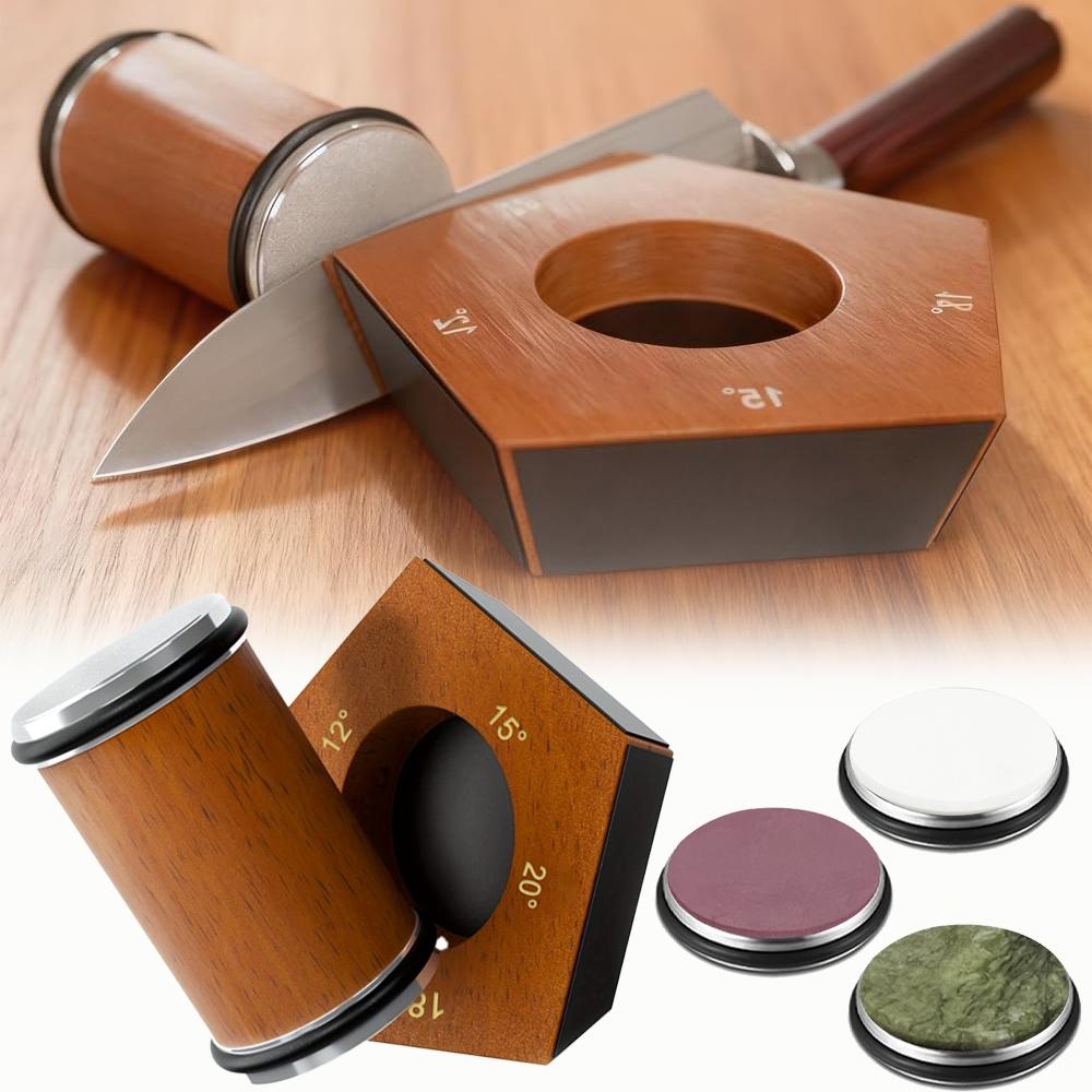 Rolling Knife Sharpener Kit, Wooden, 2/4/5-Angle Rolling Sharpener Set, Features Diamond Abrasives Suitable for Steel of Any Hardness, Kitchen Sharpener Includes Magnetic Angles at 12°,15°,18°,20°,22°, Plus Abrasive Disc Accessories