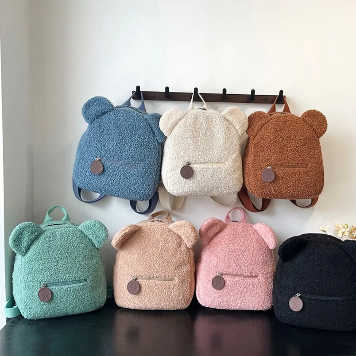 Plush Backpack For Women, Autumn And Winter New Korean Style Cute Bear Ear Backpack, Soft Furry Daily Casual School Bag