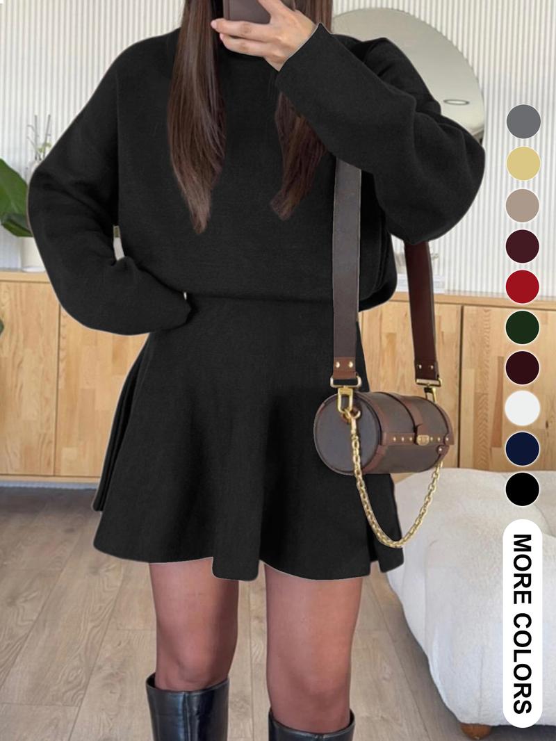 Women's Casual Mock Neck Sweater Dress, Fall/Winter Long Sleeve Solid Loose-Fitting Knit Dress Women's Casual Mock Neck Sweater Dress, Fall/Winter Long Sleeve Solid Loose-Fitting Knit Dress