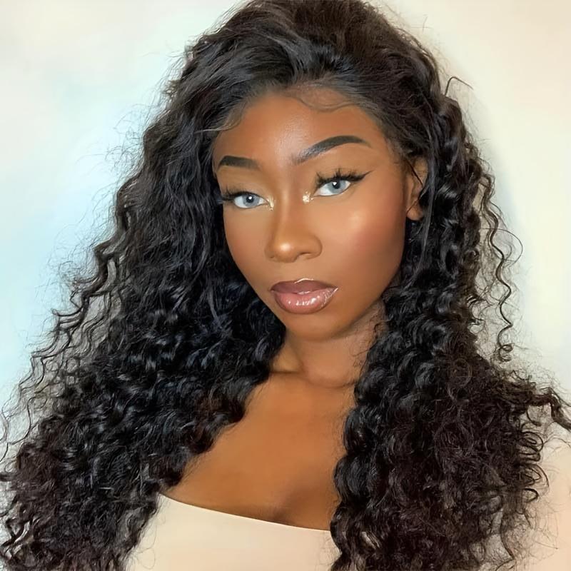 Bling Hair Deep Wave Lace Front Wigs Real Hair 180% Density 13x4 HD Lace Frontal Wigs for Black Women Pre Plucked with Baby Hair Natural Color