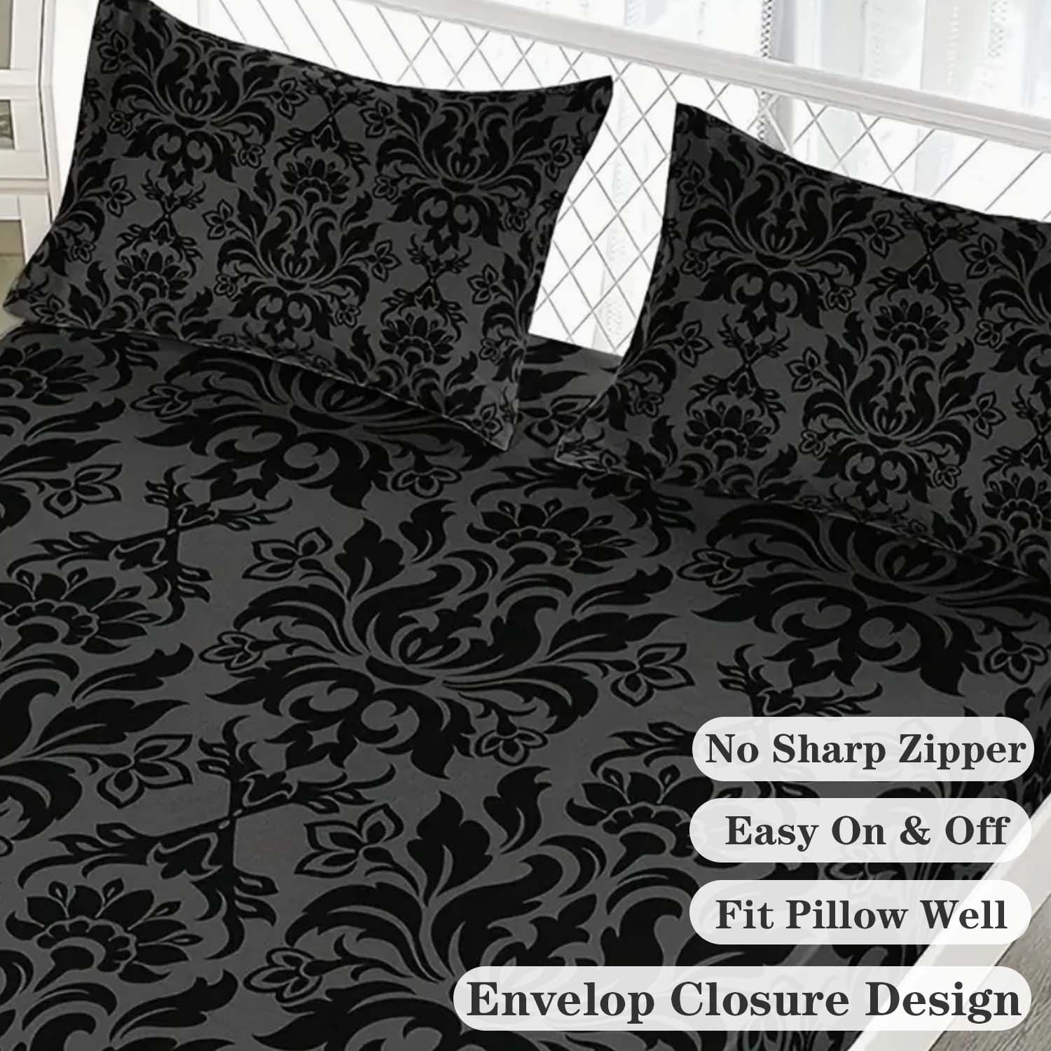 Gothic Print Bedding Set, Soft Polyester Fiber, Zipper Closure, Suitable for Twin, Full, Queen Beds, Home & Dorm Decor
