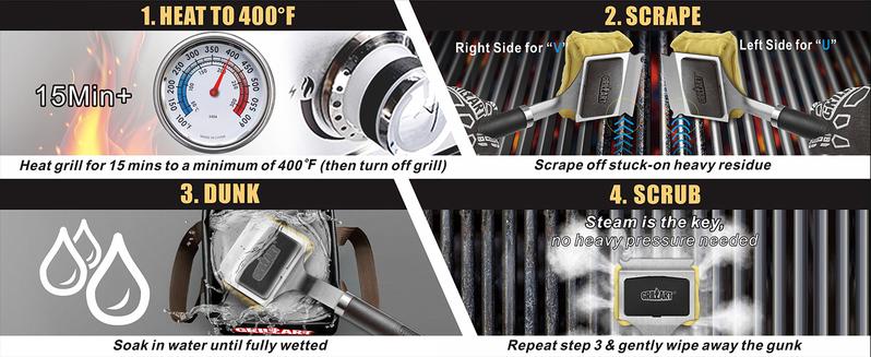 GRILLART SteamWizards Grill Brush Bristle Free Bundle with Replacement Head (1 Pack), Soak Basin(1 Pack)