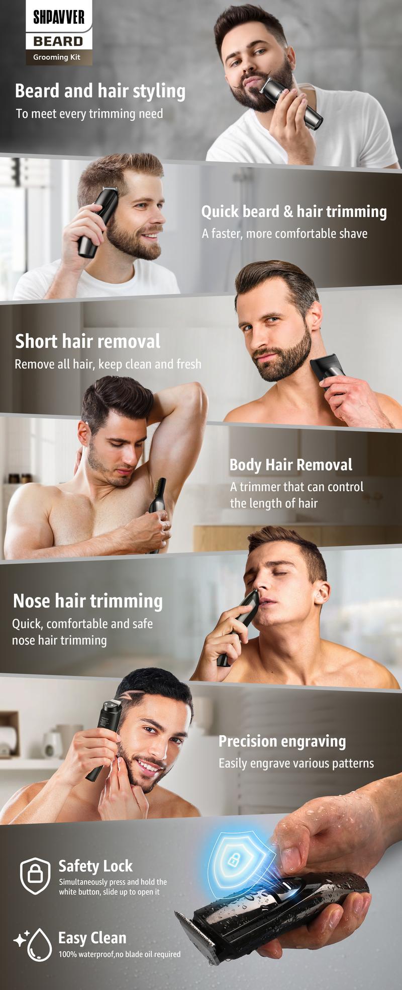 [TikTokShopStockUp]Beard Trimmer for Men SHPAVVER,17-Pc Set Rechargeable Hair Clippers Kit with Safety Lock,Mens Grooming Kit for Hair Beard Body & Nose,Gifts for Men Fathers Day Gift