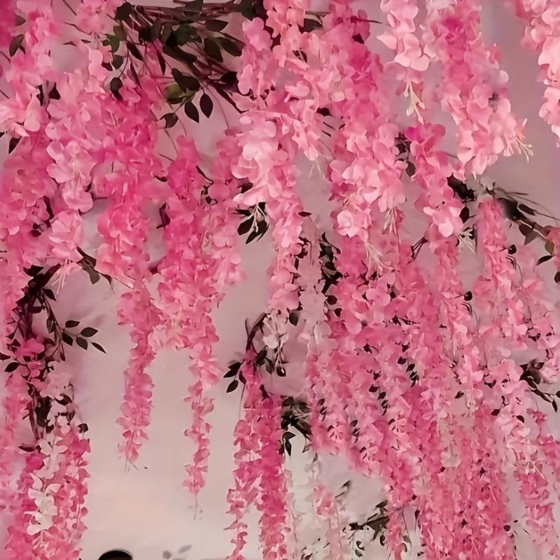 A Set of 30 Pink Artificial Wisteria Flowers for Hanging Decoration - Synthetic Vines for Decorative Purposes, And Indoor/Outdoor Decor, Suitable for Family Gatherings, Perfect for Ceiling Coverage, Weddings, Celebrations, Festivals Fake Flowers