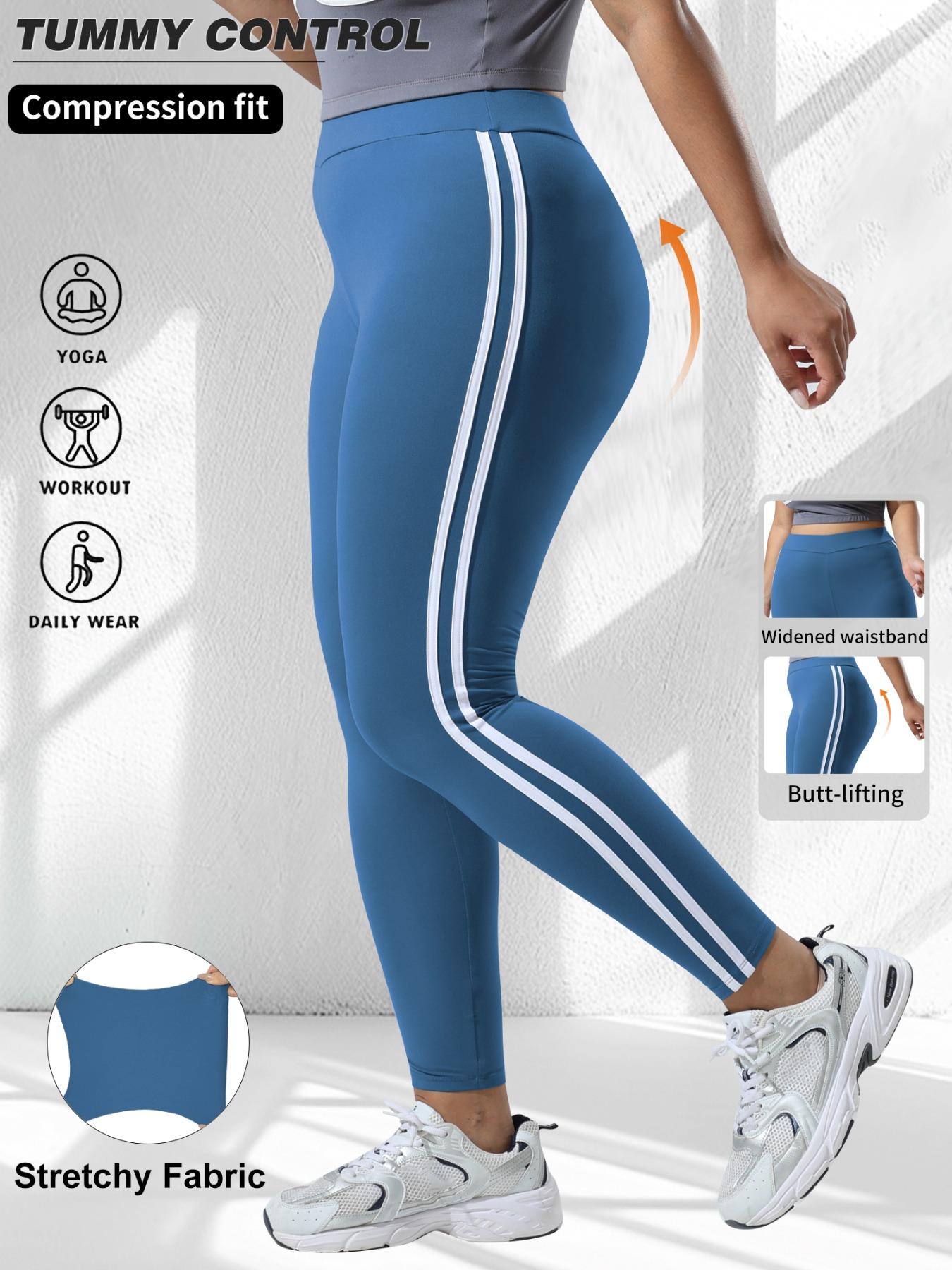 Women's Plus Size High Waist Skinny Pants, High Stretch Bottoms, Stretchy Soft Fabric, Side Stripes Design, Casual Fashion Essential for Daily Wear