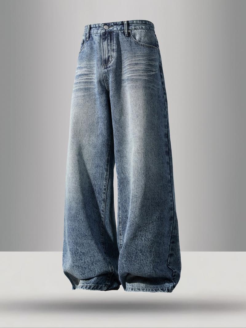 Men's Vintage Washed Wide Leg Denim Jeans, Loose-Fitting Straight Leg Jeans, Y2K Street Style, All Seasons, Perfect Gift for Boyfriend