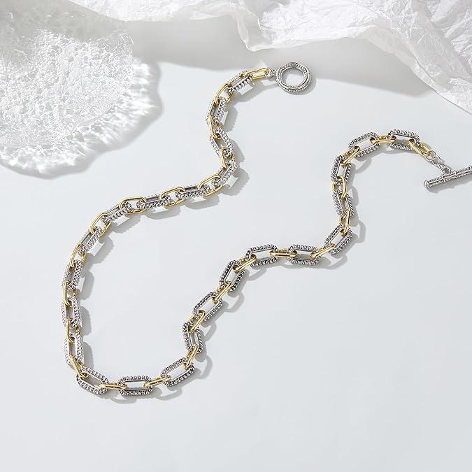 Aprilery Trendy Two-Tone Chain Necklace for Women - 18.9 Inch Silver & Gold Link Design, Hypoallergenic & Durable, Perfect Gift for Special Occasions