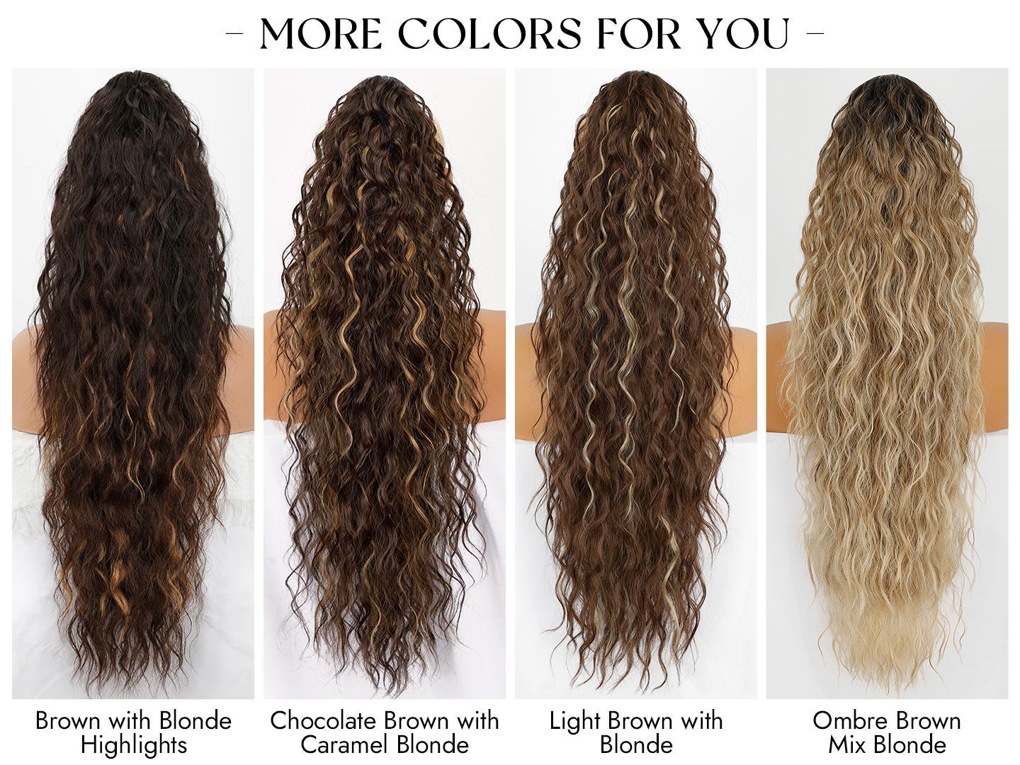 [ AISI HAIR ] Ponytail Extension Claw 30" Curly Pony Tail Clip in Claw Hair Extensions Fluffy Natural Looking Synthetic Hairpiece for Women Blonde Highlight