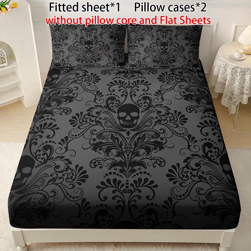 3-piece multi-pattern fitted sheet set (1 fitted sheet  + 2 pillowcases without filler), deep pocket 15 inches machine washable, low allergenic, high quality mattress protector for bedrooms, dorm rooms, HD printed all-season room decoration Bedding Suppli