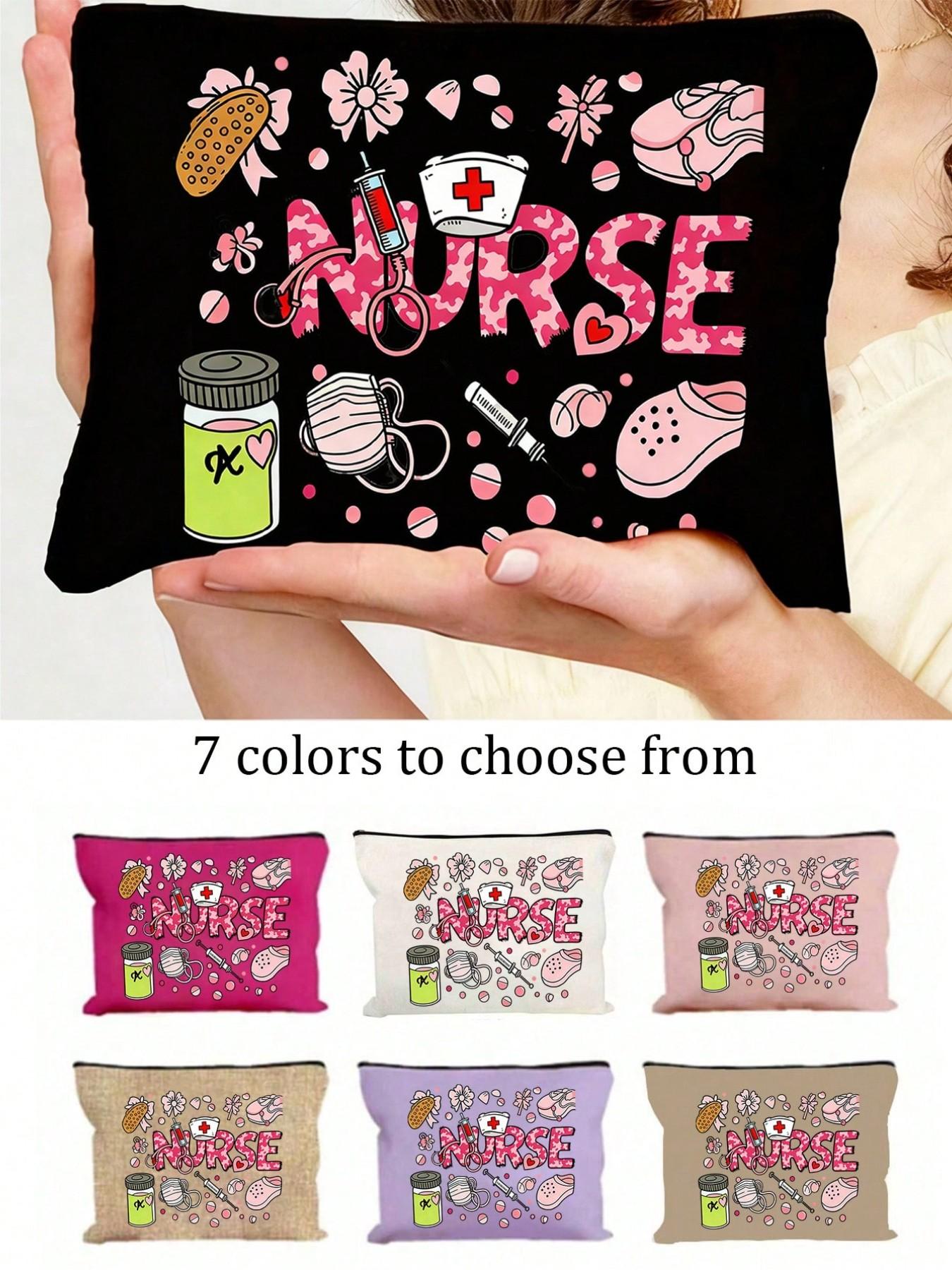 Nurse Theme Makeup Bag, Medical Print Zipper Cosmetic Pouch, Ideal for Cosmetics, Skincare, Medical Supplies, Perfect Gift for Nurses