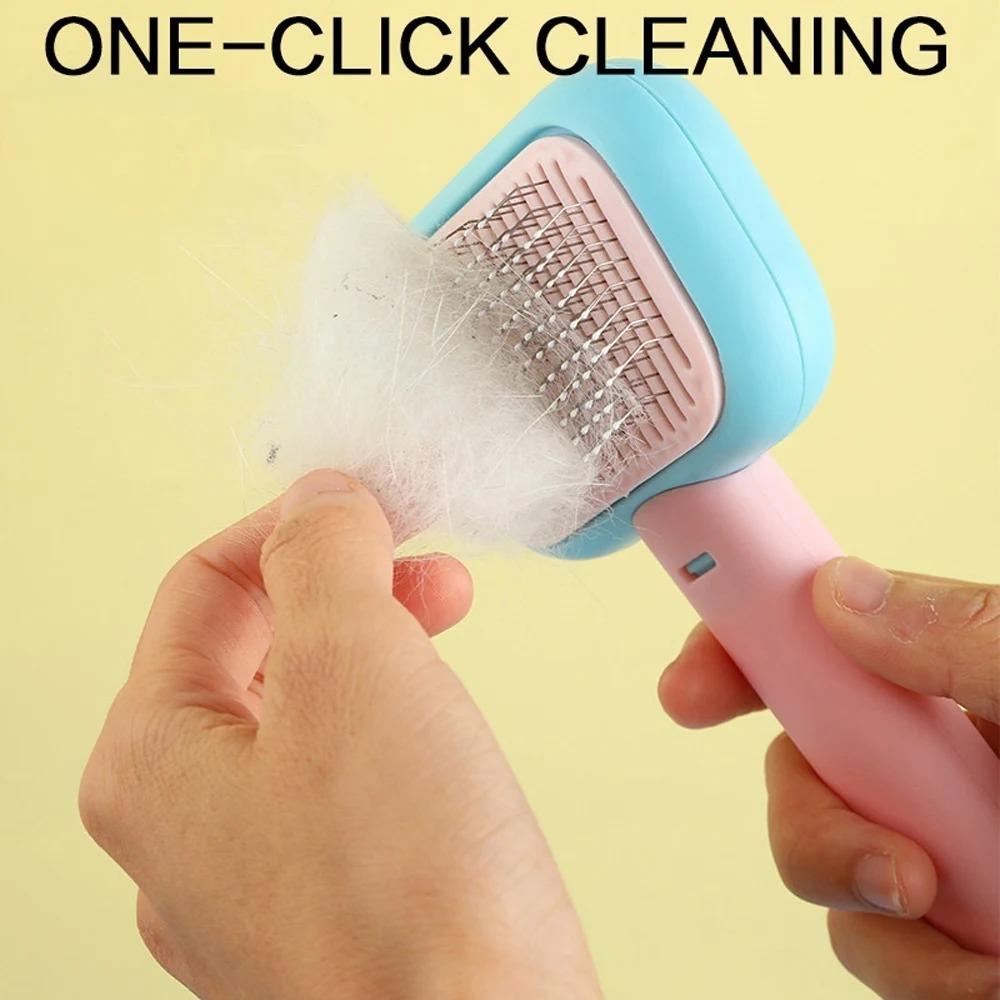 Self Cleaning Pet Grooming Brush, Stainless Steel Massage Deshedding Tool, Tangle Free Slicker Brush for Dogs Cats, One Click Hair Remover, Ergonomic Grooming Brush for Long Short Fur