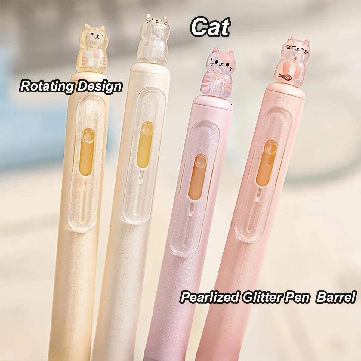 4/8Pcs cute cat gel pen, 0.5mm fine tip, pearlescent glitter pen body, quick-drying black ink, smooth writing, suitable for notebooks and office use, gifts for cat lovers, must-have for back to school, Fine Point Pen