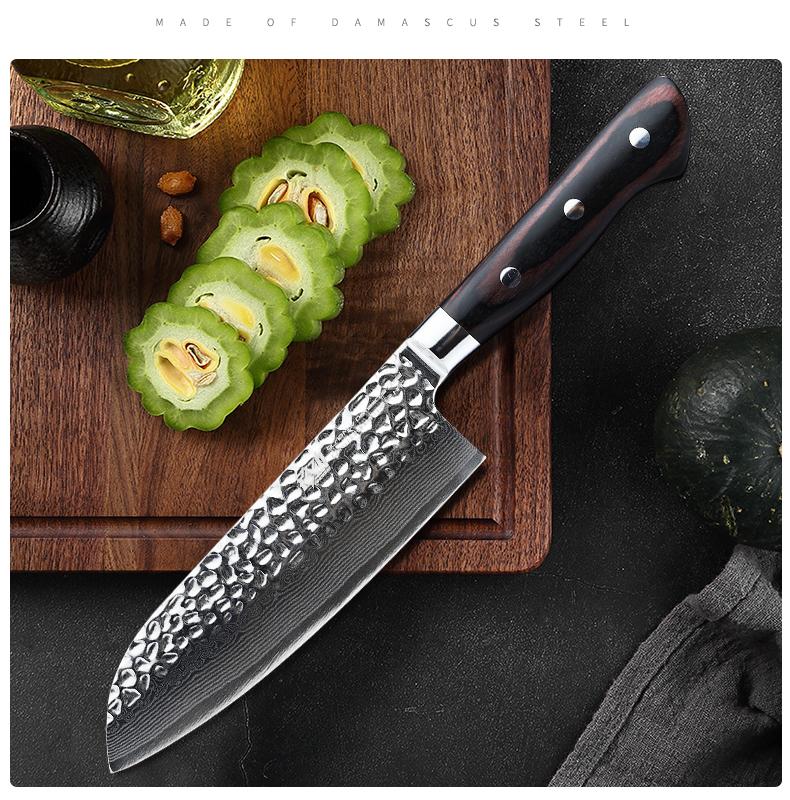 FINDKING 7 Inch Damascus Santoku Knife,Versatile Japanese-Inspired Chef Knife, Multifunctional Asian Culinary for Vegetable Preparation (Raven Series)