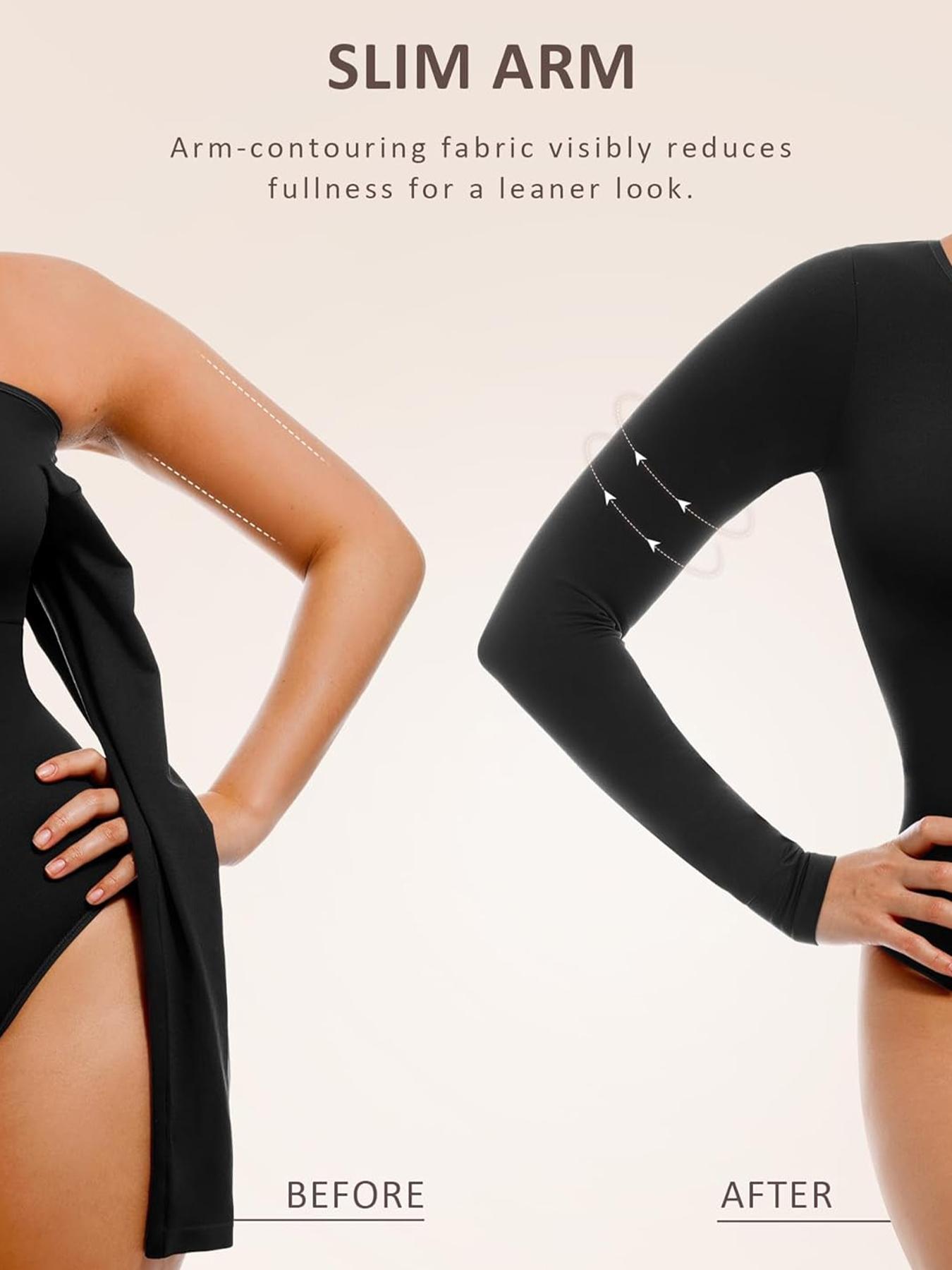 Women's Long Sleeve Shapewear Body Sculpting Compression Bodysuit, Minimalist Basic Tummy Control Seamless Bodysuits Thong V Neck Going Out Tops for Christmas Festival