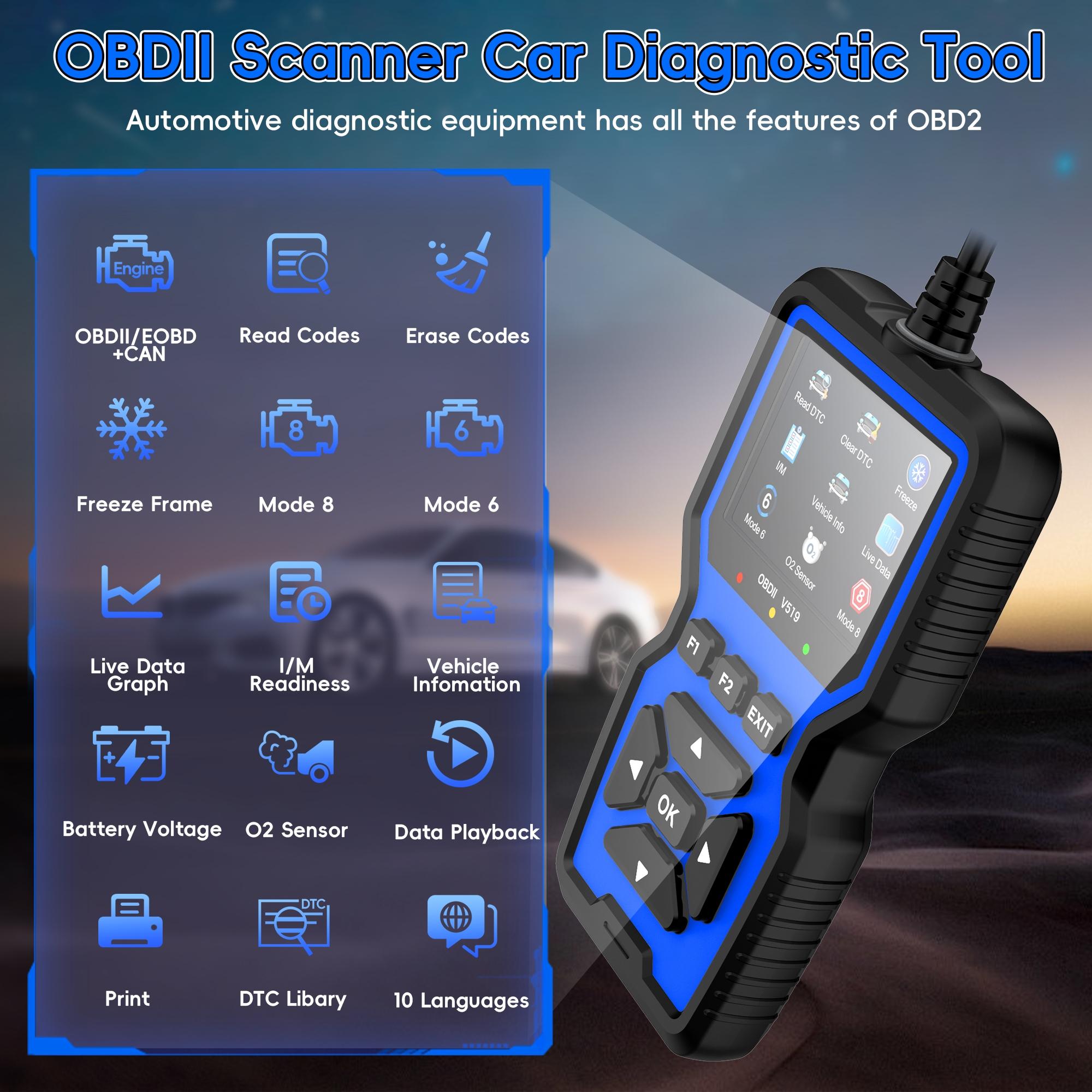 Enhanced Obd2 Scanner Diagnostic Tool, Engine Code Reader Reset, Smoke Check, Real-Time Data, Car Code Reader for All Obdii/eobd Vehicles, Automotive Scan Tool