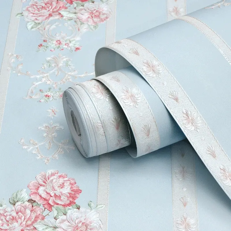 1 Roll Thick Embossed Non-Woven Peel and Stick Wallpaper Floral, European Vintage American Retro 3D Vertical Stripe Floral Wall Covering, Warm Insulation DIY Decor for Living Room Bedroom Accent Wall Gym, Interior Walls