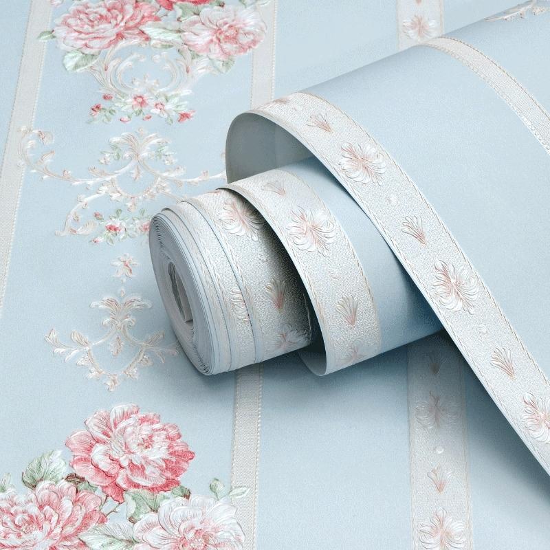 1 Roll Thick Embossed Non-Woven Peel and Stick Wallpaper Floral, European Vintage American Retro 3D Vertical Stripe Floral Wall Covering, Warm Insulation DIY Decor for Living Room Bedroom Accent Wall Gym, Interior Walls