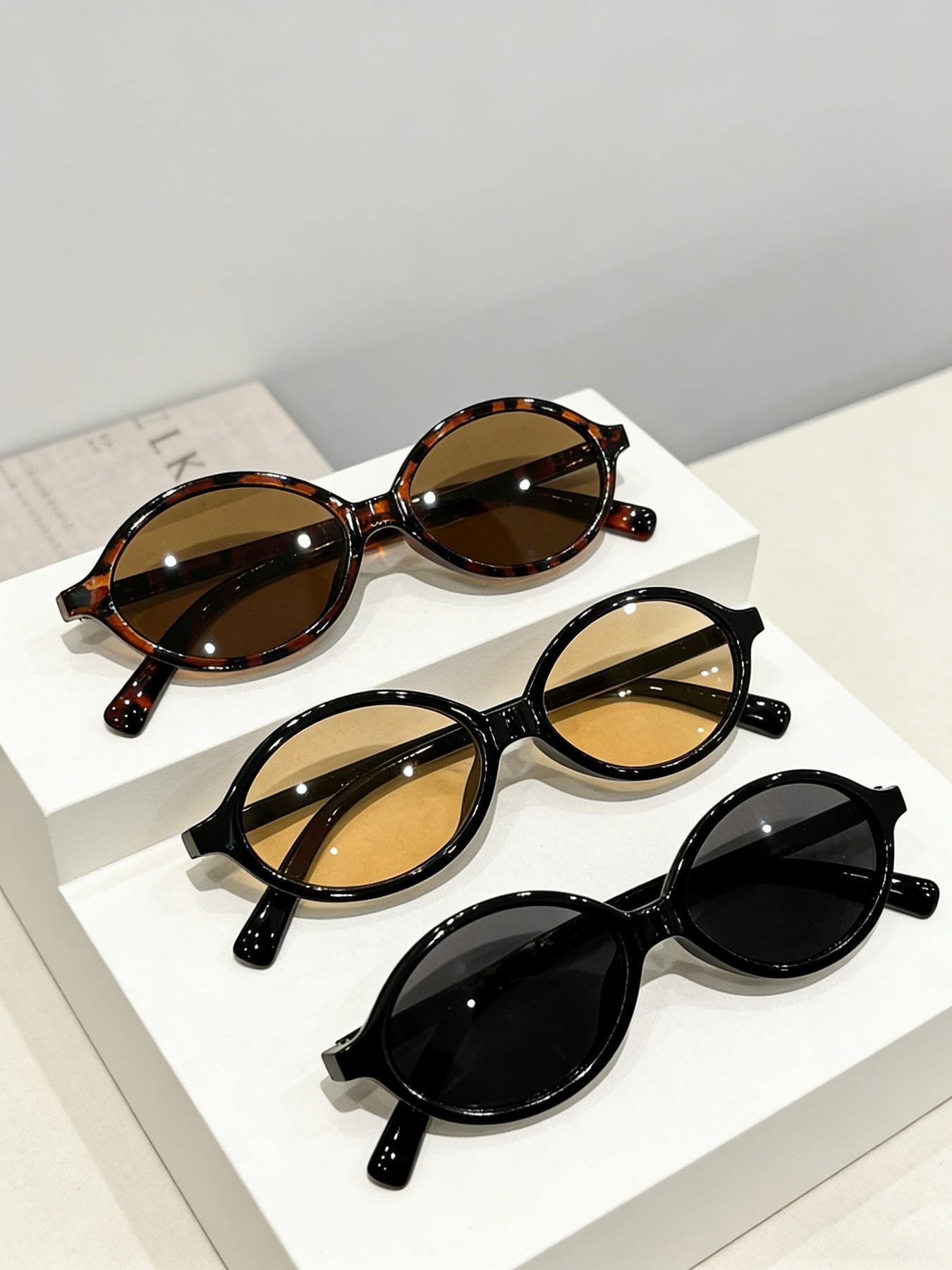 Classic Retro Oval Frame Sunglasses, Lightweight Uv400 Protection, Ideal for Hiking, Daily Commute, Summer Vacation, 3 Pairs Set