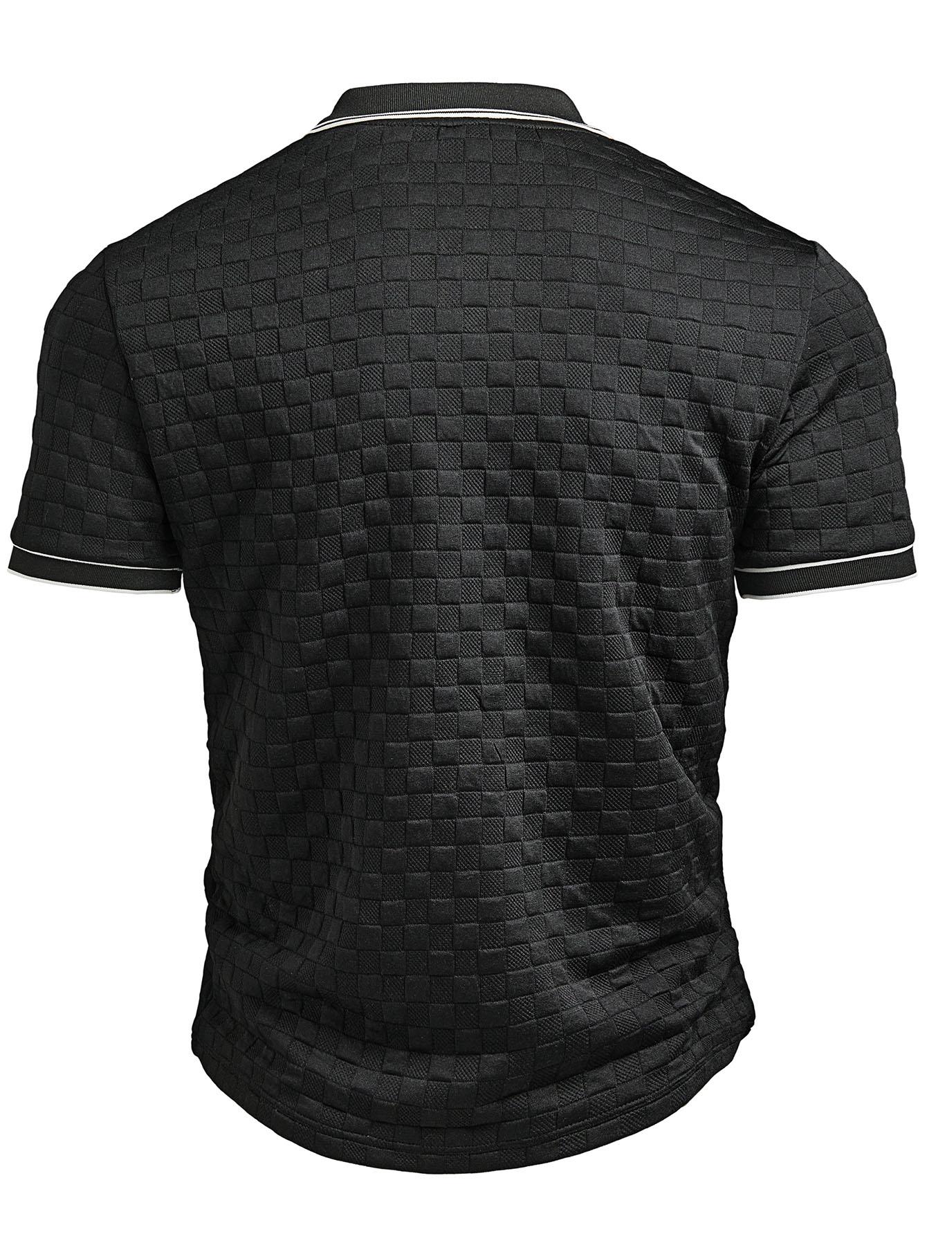 Men's Spring New Fashion Checkered Polo Shirt, Colorblock Design, Daily Commute Wear, 100% Polyester Fiber, Durable Fabric