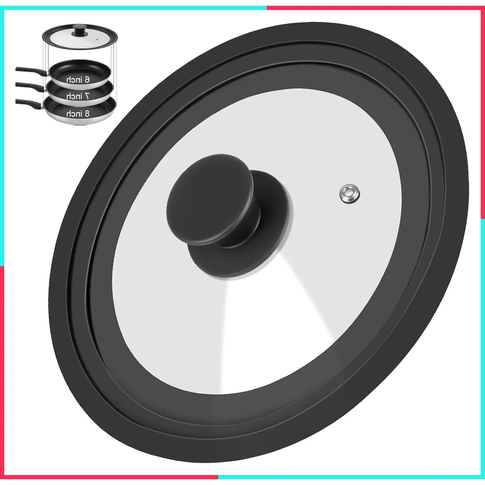 Universal Silicone Lid for Pots, Pans and Skillets, Fits 6" 7" 8" Cookware, Replacement Cover for Frying Pans, Cast Iron and Tempered Glass