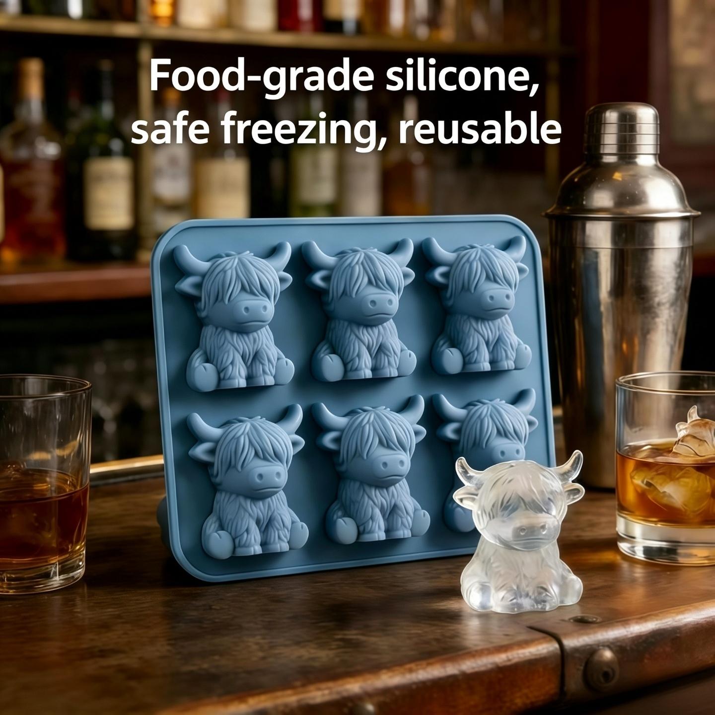 Highland Cow Model Quick Freeze Silicone Ice Tray, Durable Plastic Mold, Perfect Ice Cubes for Juice, Home Bar Accessories