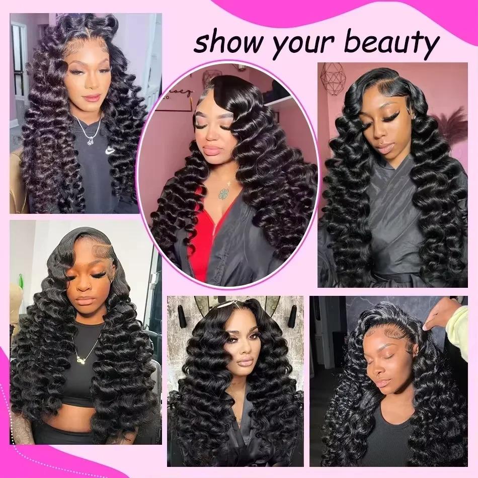 Loose Deep Wave Lace Front Wigs Human Hair 200 Density Glueless Wigs for Women Blended Hair Loose Wave 13x4 HD Transparent Lace Front Wigs Pre Plucked with Baby Hair Natural Black Color