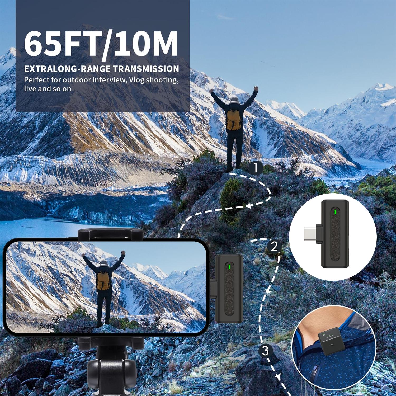 Wireless Lavalier Microphone, USB Rechargeable Lapel Mic, Ideal for Video Recording, Teaching, Interviews, Podcasts, Conferences, Vlogs, USB Streaming Mic