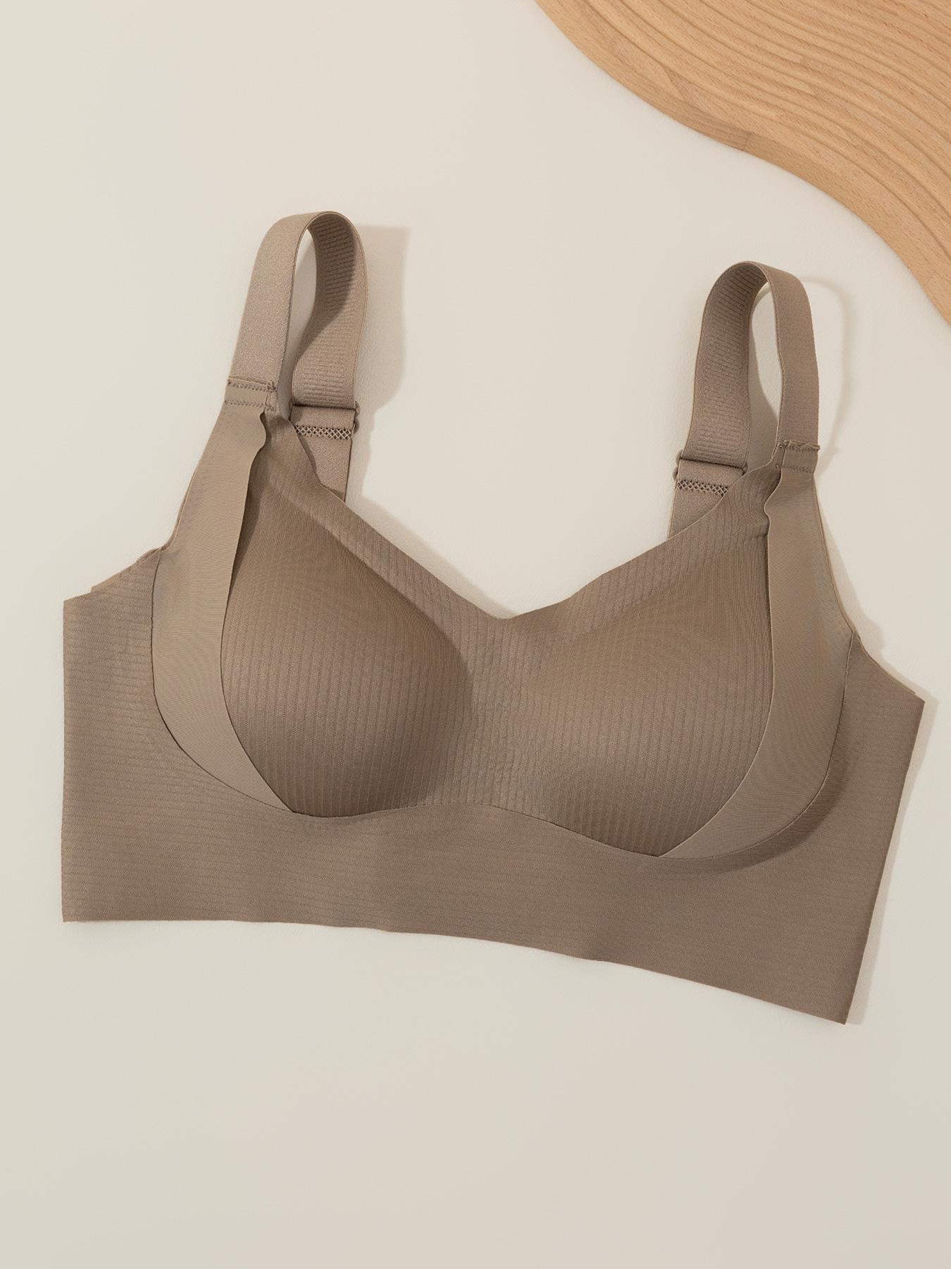 Women's Seamless Wireless Bra, Adjustable Wide Shoulder Straps, Comfortable Breathable Daily Wear, Ribbed Stripe Design
